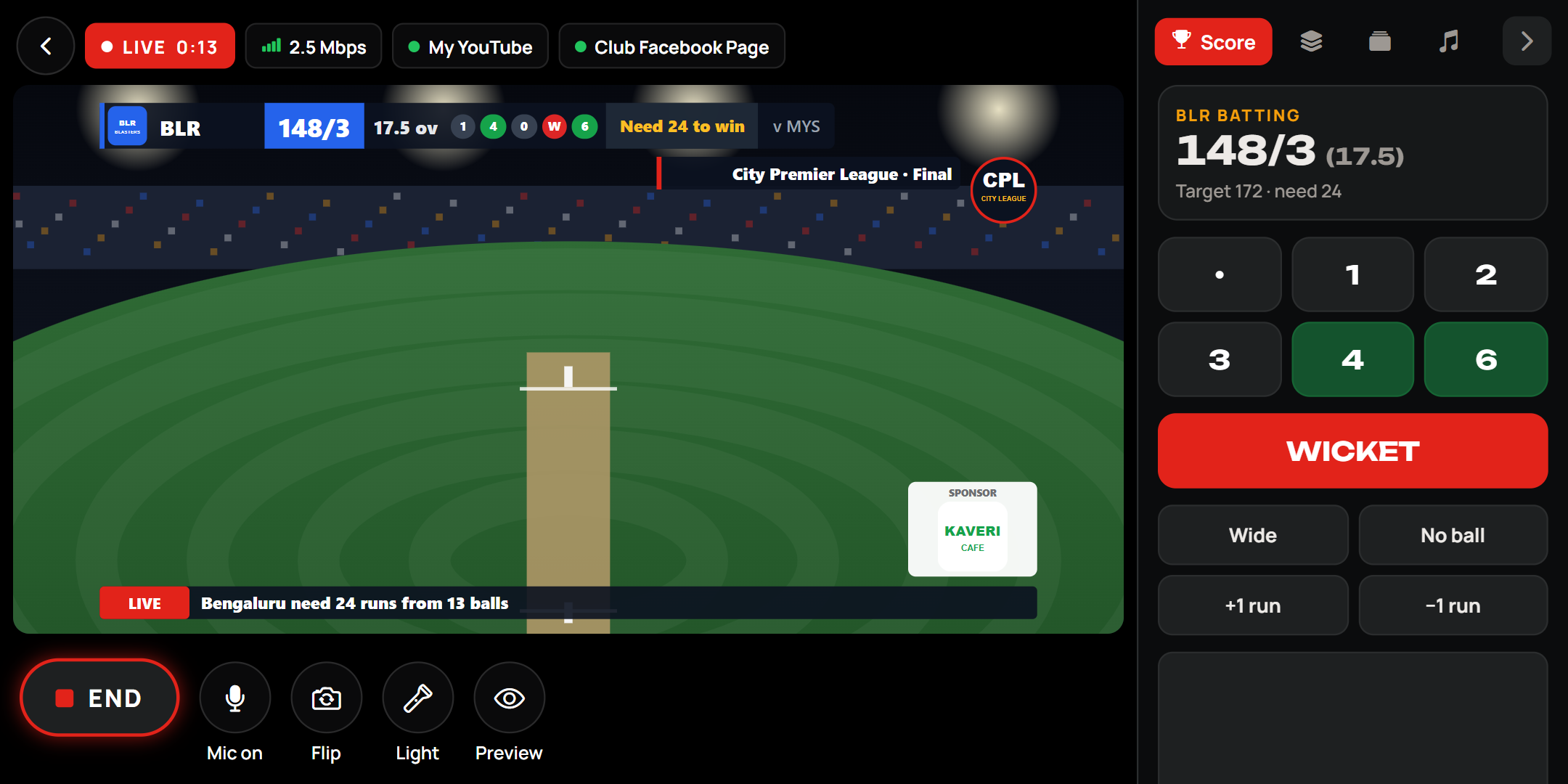PushStream live cricket scoreboard overlay while streaming